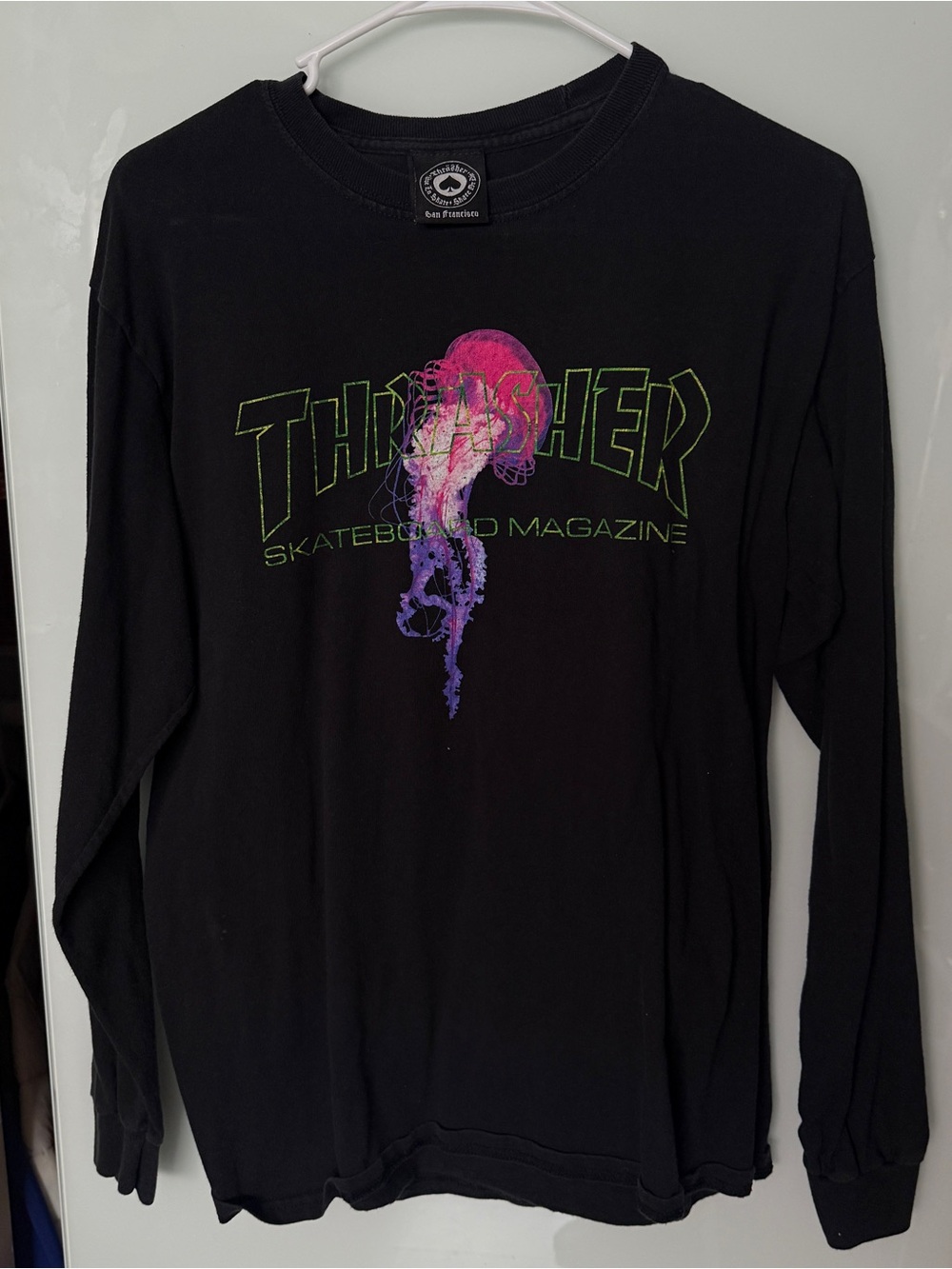 Thrasher Black Long-Sleeve Tee with Neon Jellyfish Graphic